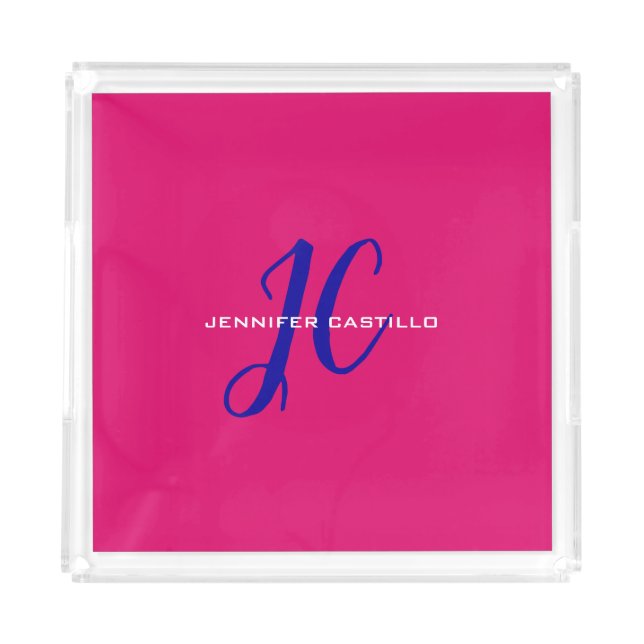 Professional Calligraphy Script Monogram Girly Acrylic Tray (Front)