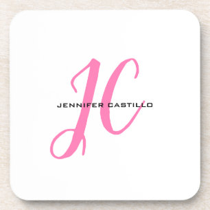 Professional Calligraphy Script Monogram Girly Beverage Coaster