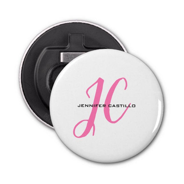 Professional Calligraphy Script Monogram Girly Bottle Opener (Front)