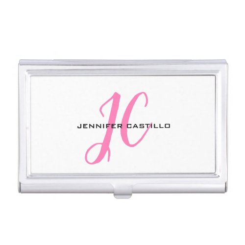 Professional Calligraphy Script Monogram Girly Business Card Case
