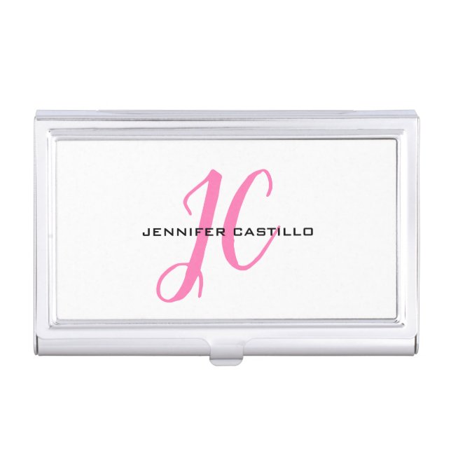 Professional Calligraphy Script Monogram Girly Business Card Case (Front)