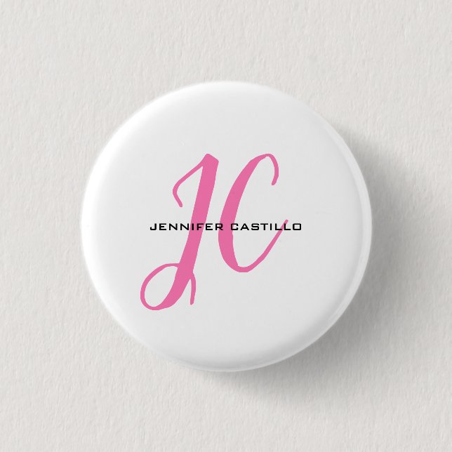 Professional Calligraphy Script Monogram Girly Button (Front)