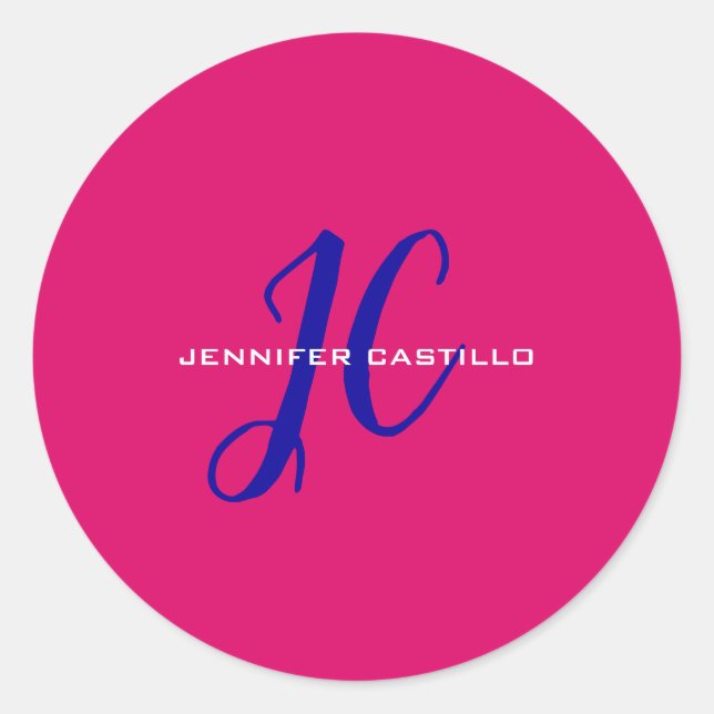 Professional Calligraphy Script Monogram Girly Classic Round Sticker (Front)