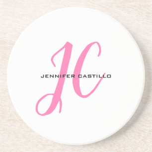Professional Calligraphy Script Monogram Girly Coaster