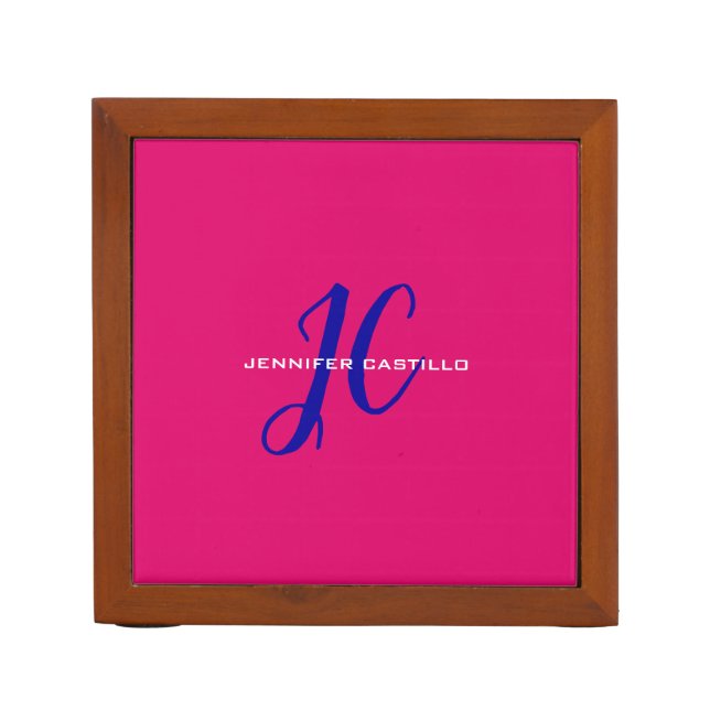 Professional Calligraphy Script Monogram Girly Desk Organizer (Front)