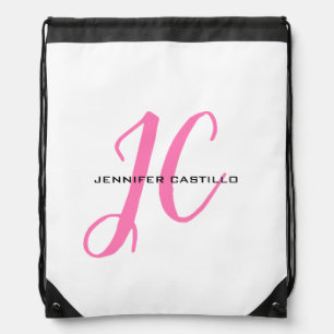 Professional Calligraphy Script Monogram Girly Drawstring Bag