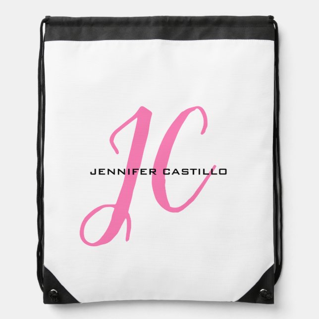 Professional Calligraphy Script Monogram Girly Drawstring Bag (Front)