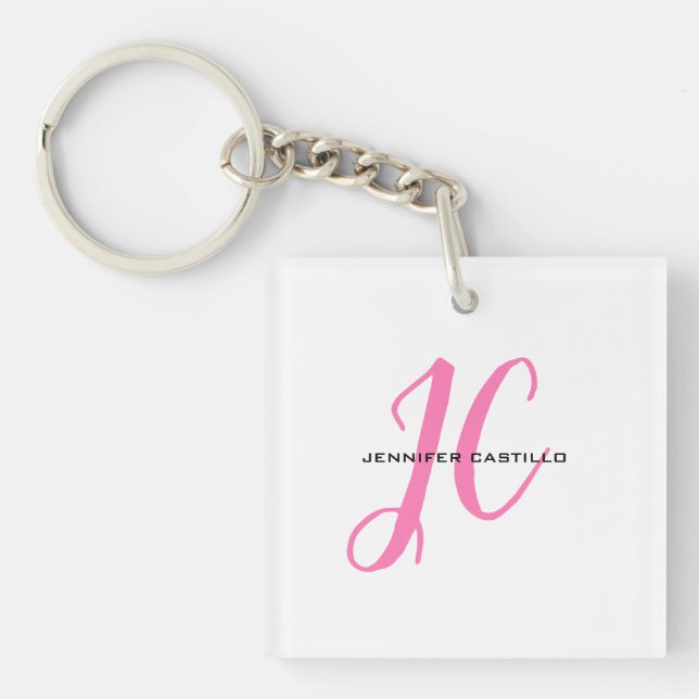 Professional Calligraphy Script Monogram Girly Keychain (Front)
