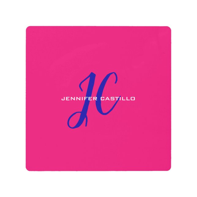 Professional Calligraphy Script Monogram Girly Metal Print (Front)