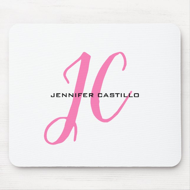 Professional Calligraphy Script Monogram Girly Mouse Pad (Front)