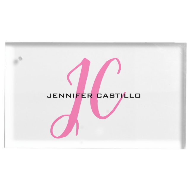 Professional Calligraphy Script Monogram Girly Place Card Holder (Front)