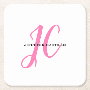 Professional Calligraphy Script Monogram Girly Square Paper Coaster