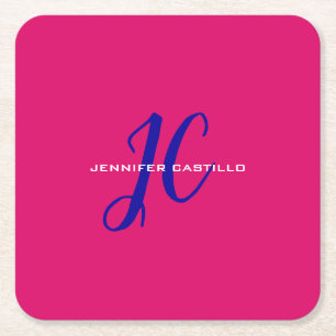 Professional Calligraphy Script Monogram Girly Square Paper Coaster