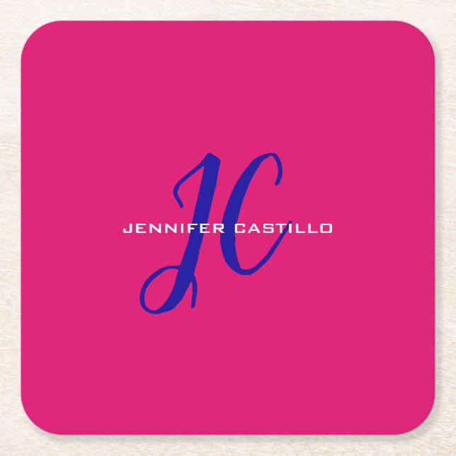 Professional Calligraphy Script Monogram Girly Square Paper Coaster (Front)