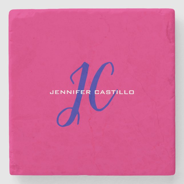 Professional Calligraphy Script Monogram Girly Stone Coaster (Front)