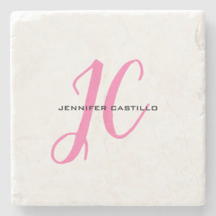 Professional Calligraphy Script Monogram Girly Stone Coaster