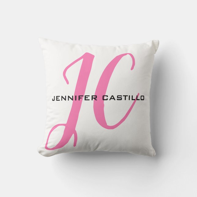Professional Calligraphy Script Monogram Girly Throw Pillow (Front)