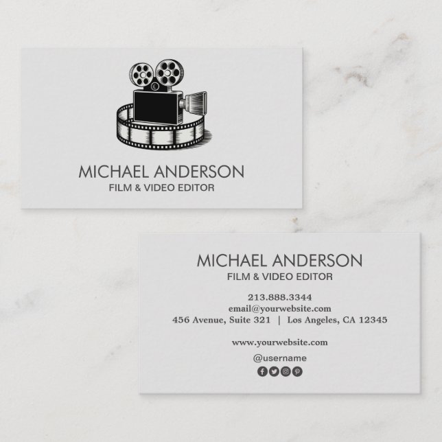 Professional Camera and a Film Reel Video Editor   Business Card (Front/Back)