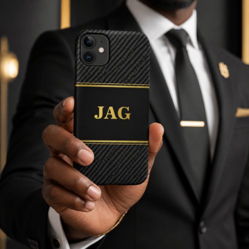 Professional Carbon Black &amp; Gold Monogram iPhone 11 Case