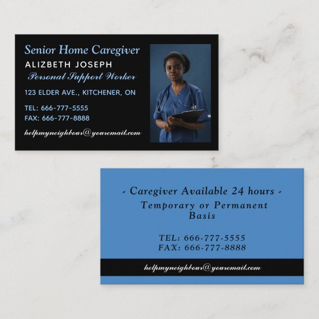 Professional Caregiver Helpful Assistant photo Business Card (Front/Back)