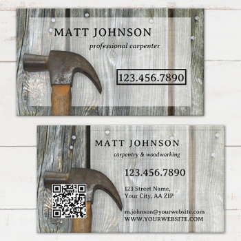Professional Carpenter Construction Qr Code Business Card by sunnysites at Zazzle