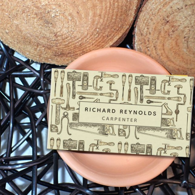 Professional Carpentry Tools Vintage Sepia Business Card (Creator Uploaded)
