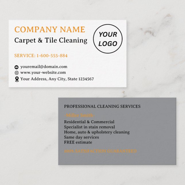 Professional Carpet & Tile Cleaning Logo Business  Card (Front/Back)