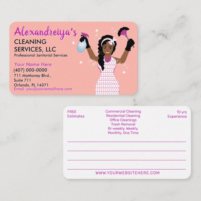 Professional Cartoon Cleaning/Janitorial   Business Card (Front/Back)