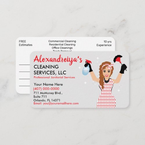 Professional Cartoon CleaningJanitorial Business Card