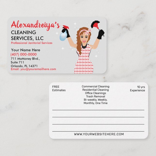 Professional Cartoon Cleaning/Janitorial Business Card (Front/Back)
