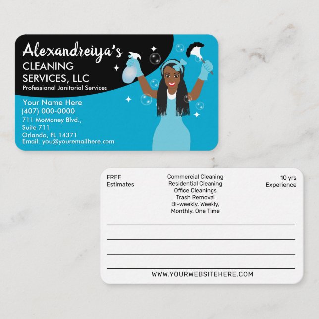 Professional Cartoon Cleaning/Janitorial HouseKeep Business Card (Front/Back)