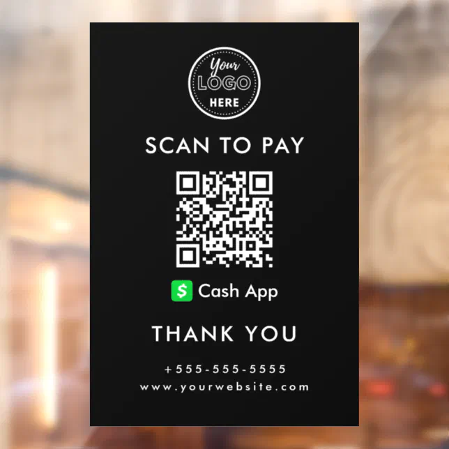 Professional Cash App QR Code Scan to Pay Logo Window Cling | Zazzle