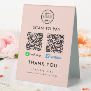Professional Cash App Venmo QR Code Scan to Pay Table Tent