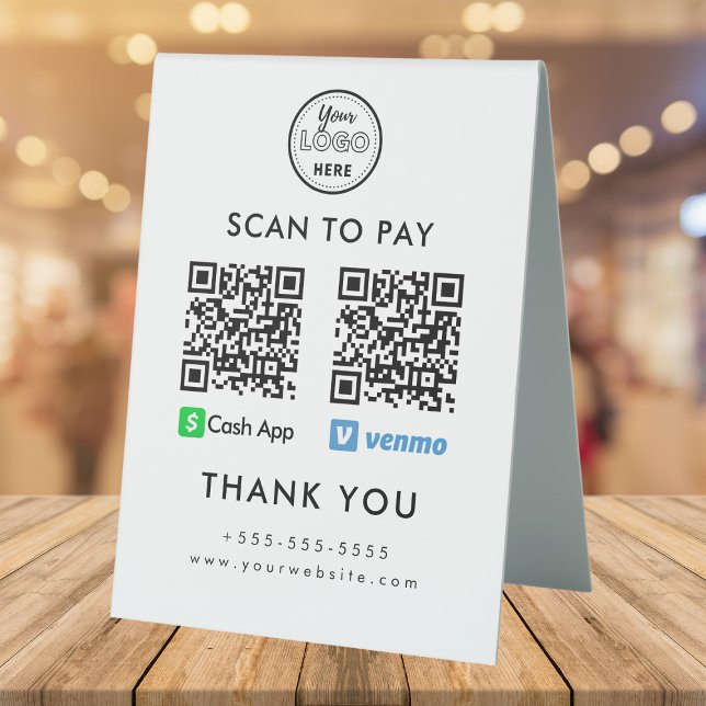 Professional Cash App Venmo QR Code Scan to Pay Table Tent (Creator Uploaded)