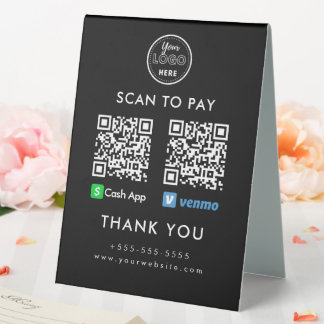 Professional Cash App Venmo QR Code Scan to Pay Table Tent