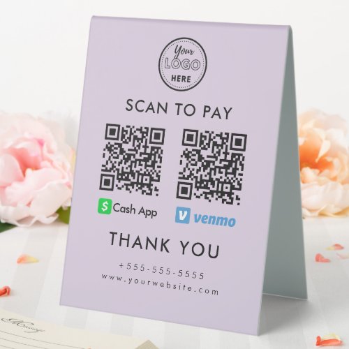 Professional Cash App Venmo QR Code Scan to Pay Table Tent Sign