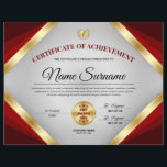 Professional Certificate Award of Achievement<br><div class="desc">This professional certificate of achievement award design features a variety of red and gold shades and a grey background. Includes two gold medal awards and two signature lines.</div>