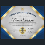 Professional Certificate Award of Achievement<br><div class="desc">Award someone with this Professional & Elegant 8.5x11 Certificate of Achievement Award Flyer featuring gold & blue color tones, and a grey gradient background. Includes two gold medal awards and two signature lines.</div>