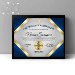 Professional Certificate Award of Achievement<br><div class="desc">Award someone with this Professional & Elegant 8.5x11 Certificate of Achievement Award Flyer featuring gold & blue colortones,  and a grey gradient background. Includes two gold medal awards.</div>
