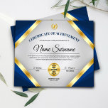 Professional Certificate Award of Achievement<br><div class="desc">Award someone with this Professional & Elegant 8.5x11 Certificate of Achievement Award Flyer featuring gold & blue colortones,  and a grey gradient background. Includes two gold medal awards.</div>