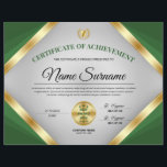 Professional Certificate Award of Achievement<br><div class="desc">This professional certificate of achievement award design features a variety of green and gold shades, and a grey background. Includes two gold medal awards and two signature lines.</div>