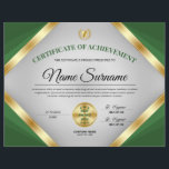 Professional Certificate Award of Achievement<br><div class="desc">This professional certificate of achievement award design features a variety of green and gold shades, and a grey background. Includes two gold medal awards and two signature lines.</div>