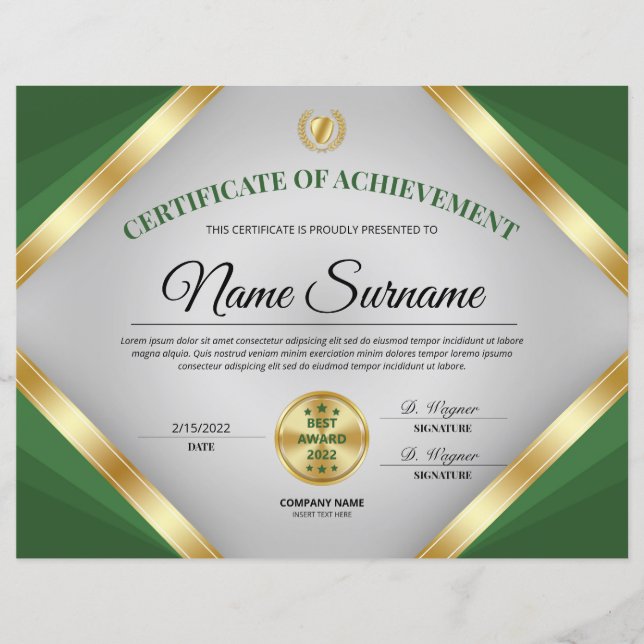 Professional Certificate Award of Achievement (Front)