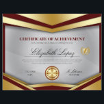 Professional Certificate of Achievement Award<br><div class="desc">This professional certificate of achievement award features red and gold,  and a grey detailed background. Includes two medal awards: a custom gold and red medal centered at the bottom with red stars and a gold medal.</div>