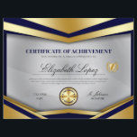 Professional Certificate of Achievement Award<br><div class="desc">This professional certificate of achievement award features blue and gold,  and a grey detailed background. Includes two medal awards: a custom gold and blue medal centered at the bottom with blue stars and a gold medal.</div>