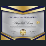 Professional Certificate of Achievement Award<br><div class="desc">This professional certificate of achievement award features blue and gold,  and a grey detailed background. Includes two medal awards: a custom gold and blue medal centered at the bottom with blue stars and a gold medal.</div>