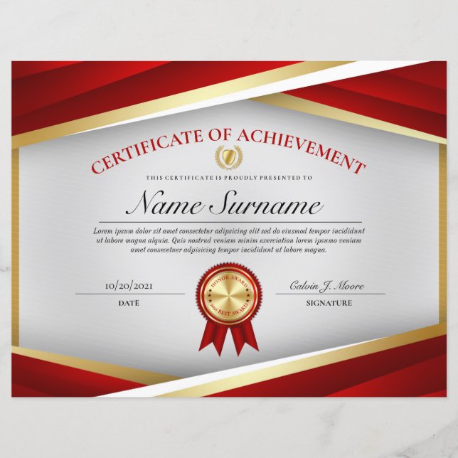 Professional Certificate of Achievement Award (Front)