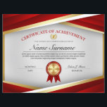 Professional Certificate of Achievement Award<br><div class="desc">This professional certificate of achievement award design features red,  gold,  and white colors,  grey background with white detailed lines and a gold border. Includes two medal awards.</div>