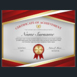 Professional Certificate of Achievement Award<br><div class="desc">This professional certificate of achievement award design features red,  gold,  and white colors,  grey background with white detailed lines and a gold border. Includes two medal awards.</div>