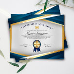 Professional Certificate of Achievement Award<br><div class="desc">This professional certificate of achievement award design features blue,  gold,  and white colors,  grey background with white detailed lines and a gold border. Includes two medal awards.</div>
